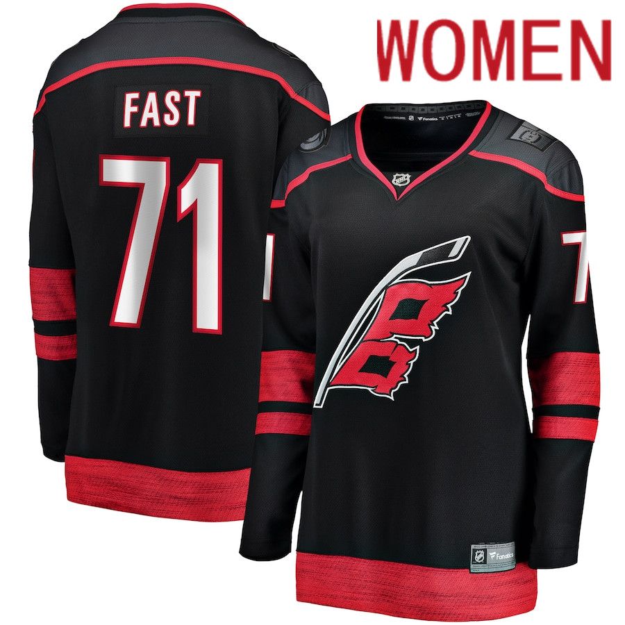 Women Carolina Hurricanes 71 Jesper Fast Fanatics Branded Black Home Breakaway Player NHL Jersey